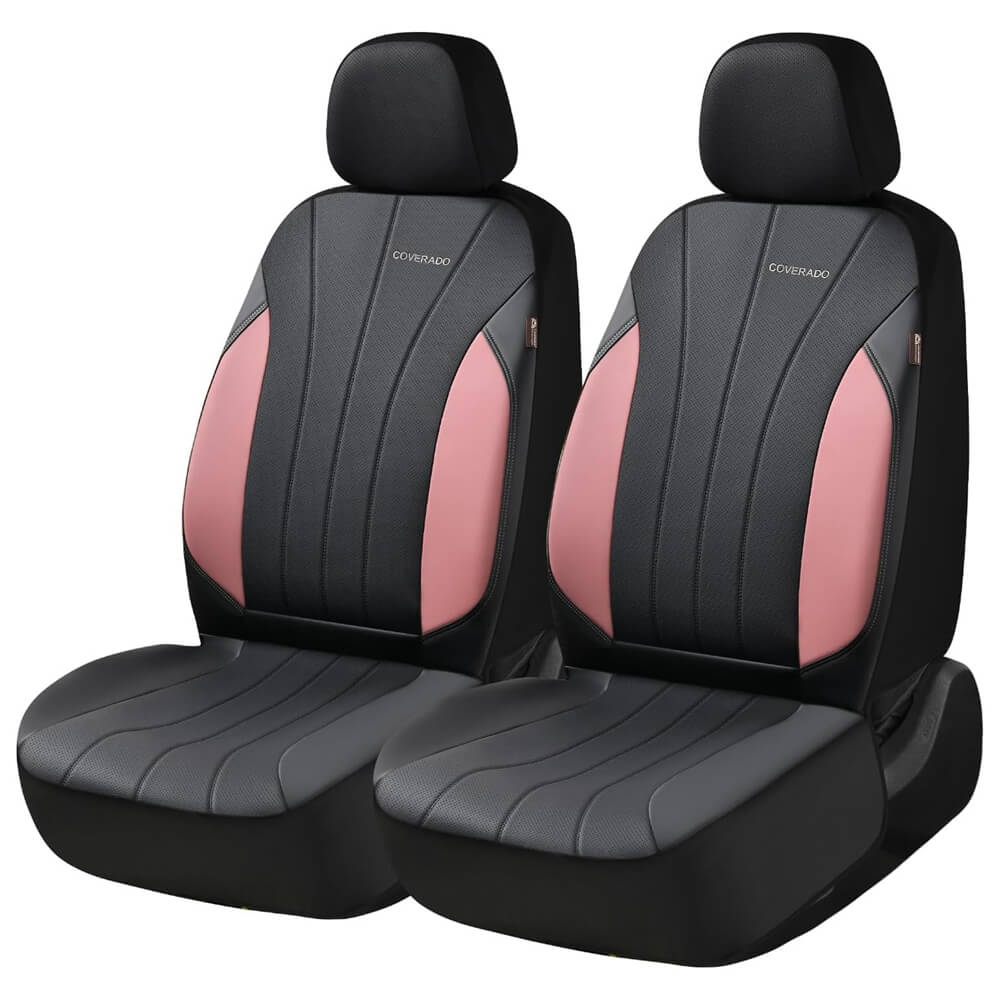 Coverado 2-Seat Car Front and Passenger Seat Covers Faux Leather & Fabric Water Resistant Auto Seat Protectors Universal Fit