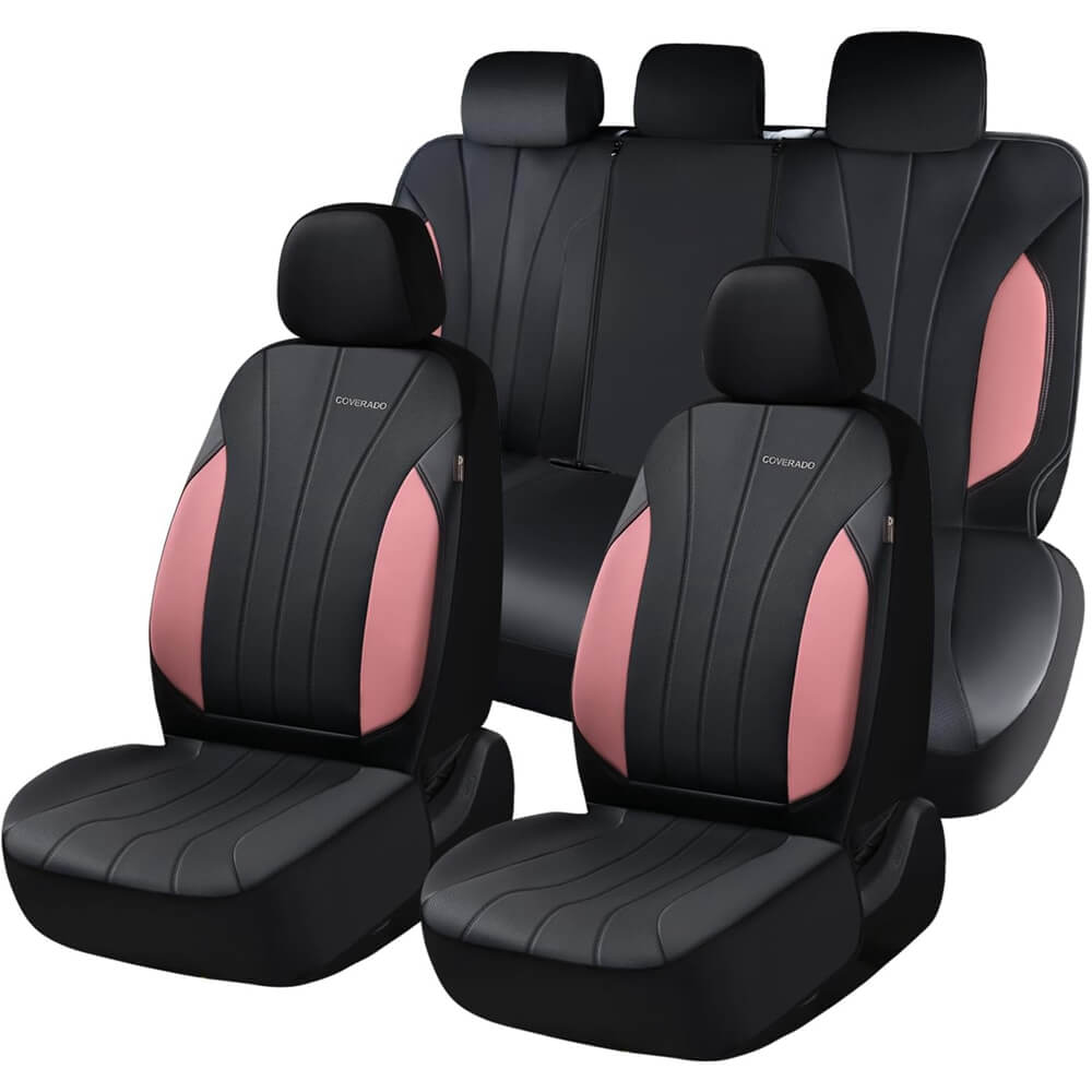 Coverado Car Front and Back Seat Covers Faux Leather & Fabric Water Resistant Auto Seat Protectors Universal Fit