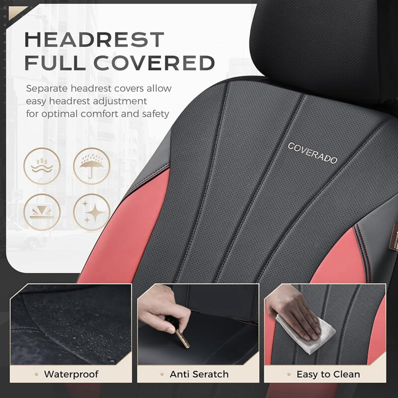Coverado 2-Seat Car Front and Passenger Seat Covers Faux Leather & Fabric Water Resistant Auto Seat Protectors Universal Fit