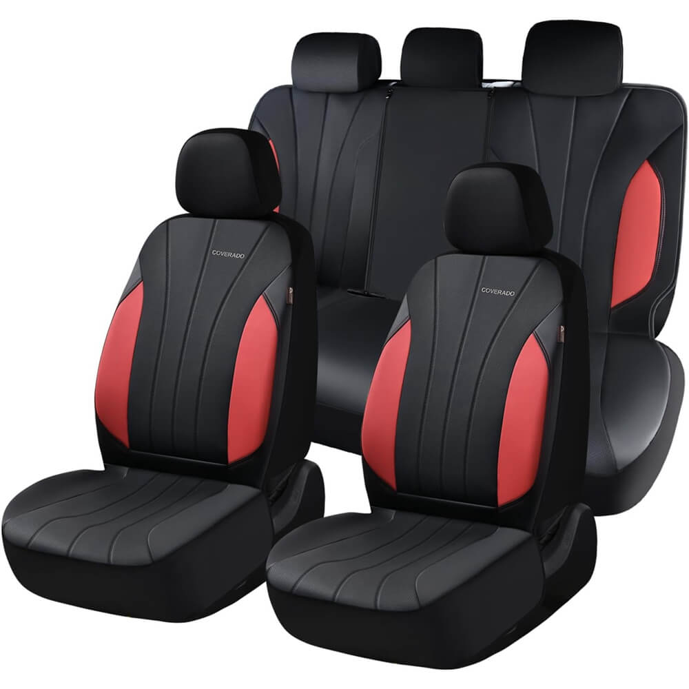 Coverado Car Front and Back Seat Covers Faux Leather & Fabric Water Resistant Auto Seat Protectors Universal Fit