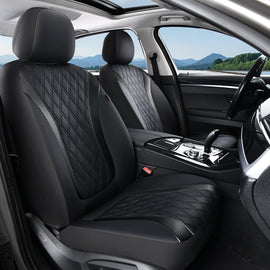 Coverado Front 2 Seats PVC Leather & Fabric Seat Covers Set for Cars Universal Fit