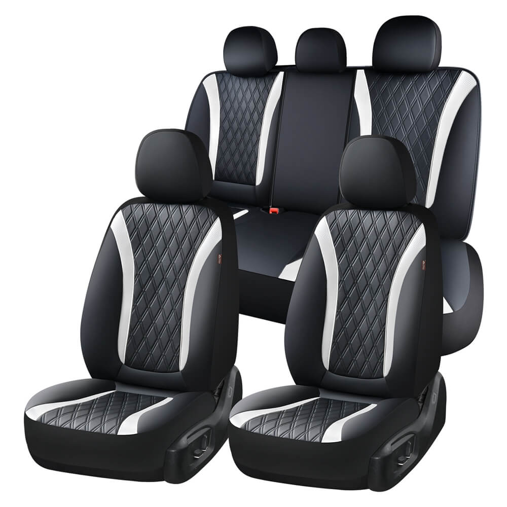 Coverado PVC Leather & Fabric Seat Covers Set for Cars Universal Fit