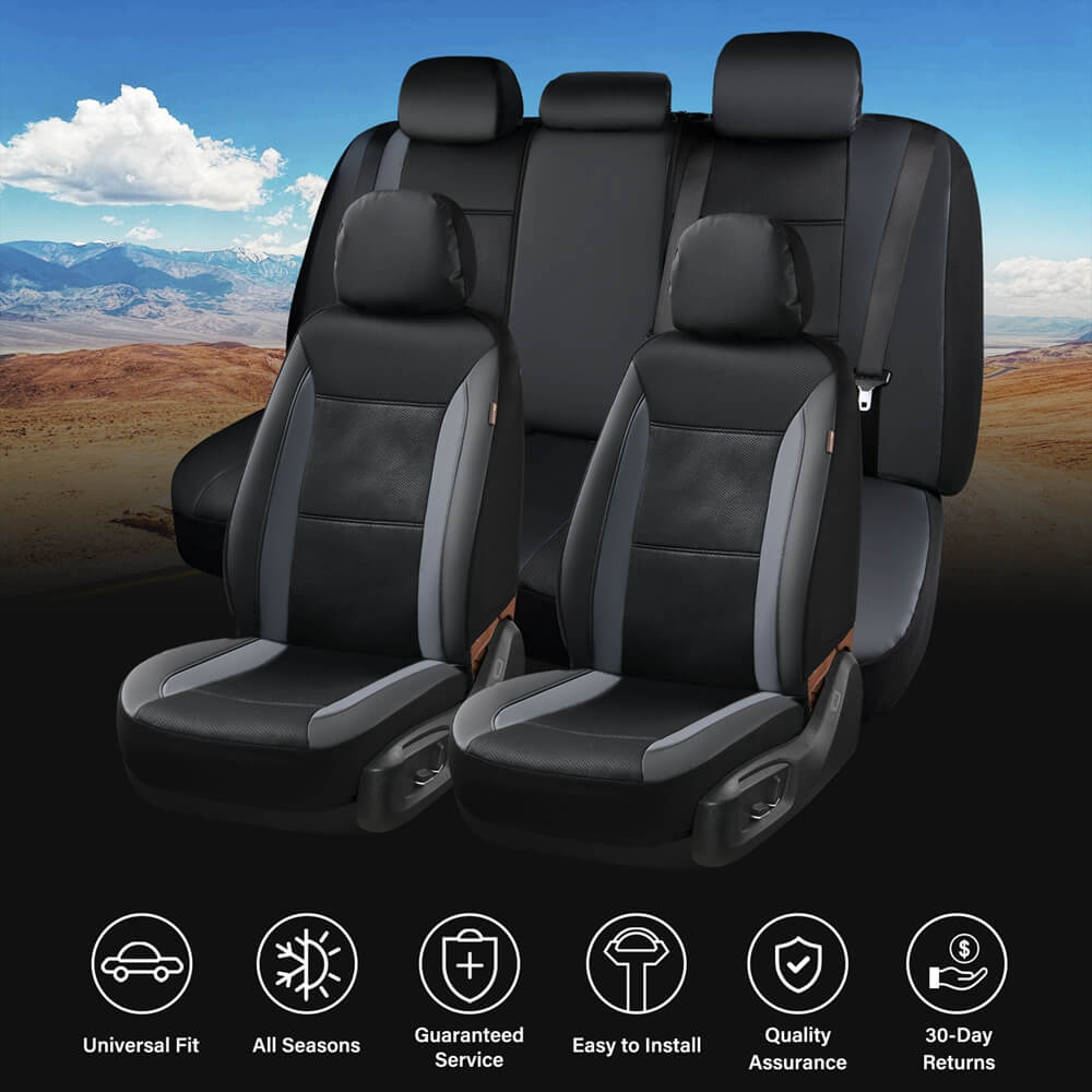 Coverado Front and Back PVC Seat Covers Faux Leather & Fabric Seat Protectors Universal Fit