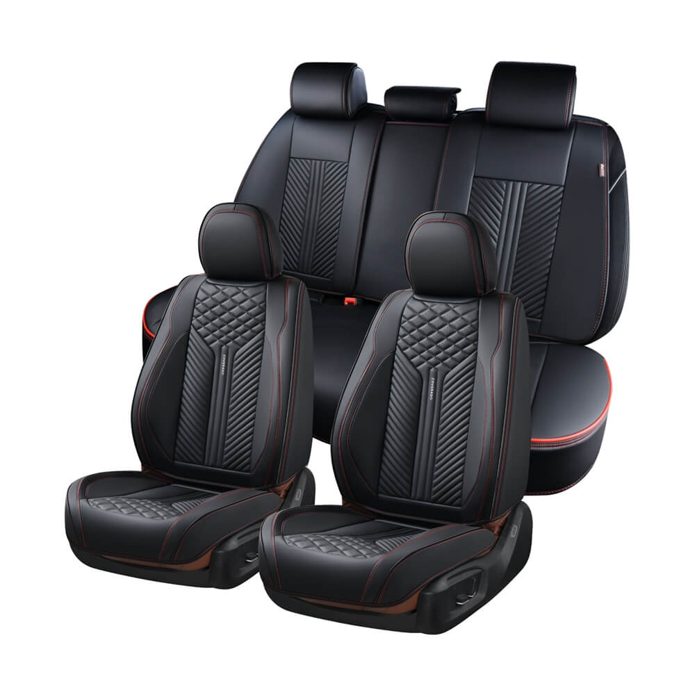 Coverado Front and Back Seat Covers Premium Leather Auto Seat Protectors Universal Fit