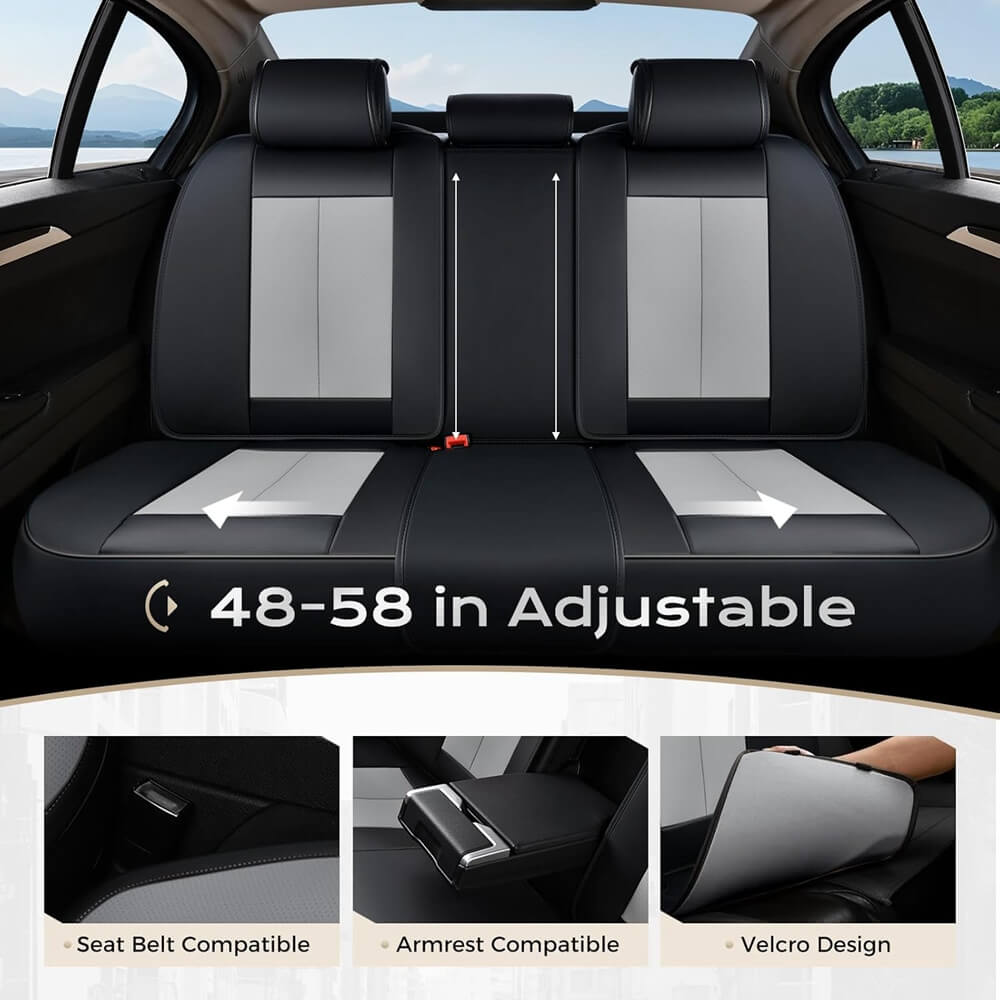 Coverado Front and Back Car Seat Covers Set Premium Faux Leather Water Resistant Lumbar Support Driver Passenger Rear Auto Seat Protectors Universal Fit