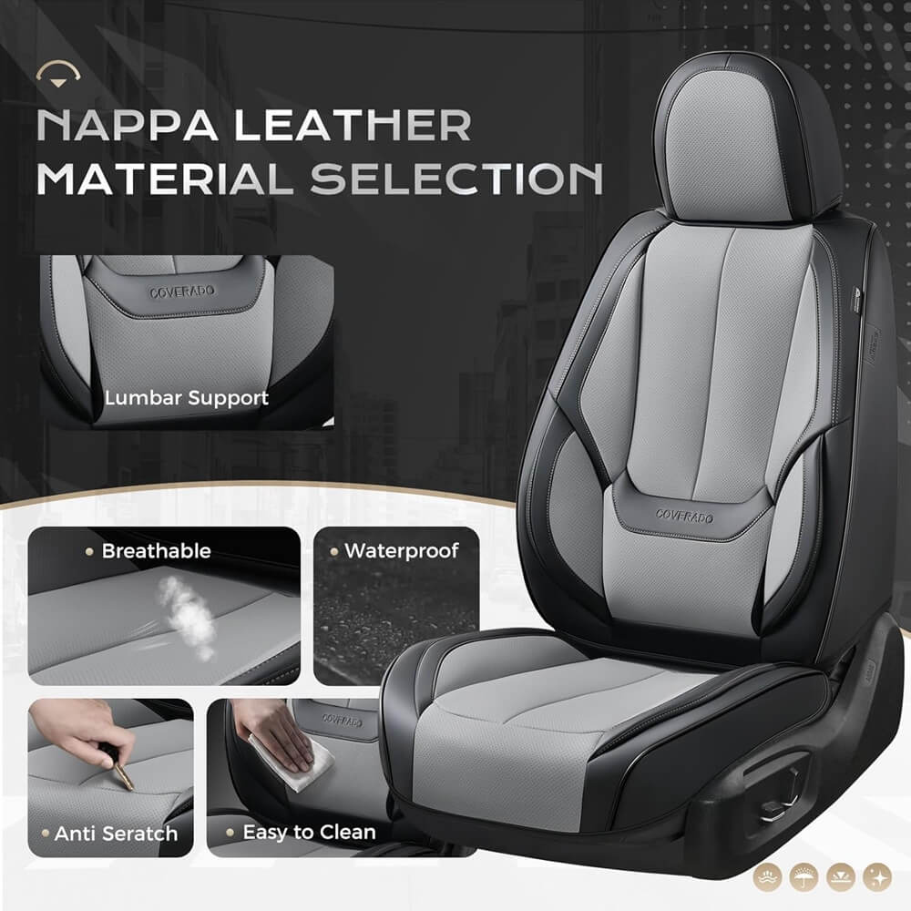 5 Seats Coverado Car Seat Covers for Cars Front and Rear Full Set with Lumbar Support Premium Leather Waterproof Auto Seat ProtectorsUniversal Fit