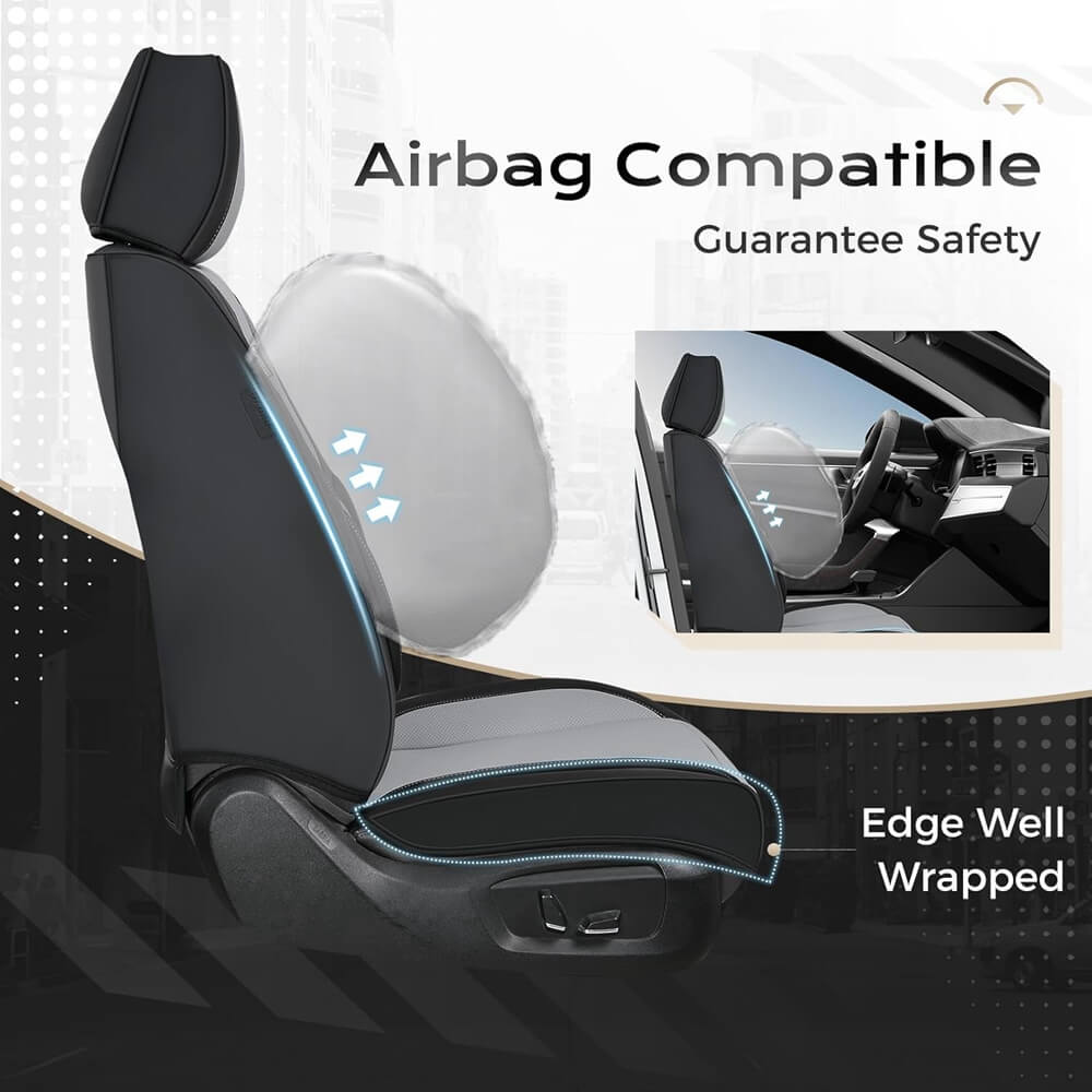 Coverado Front and Back Car Seat Covers Set Premium Faux Leather Water Resistant Lumbar Support Driver Passenger Rear Auto Seat Protectors Universal Fit