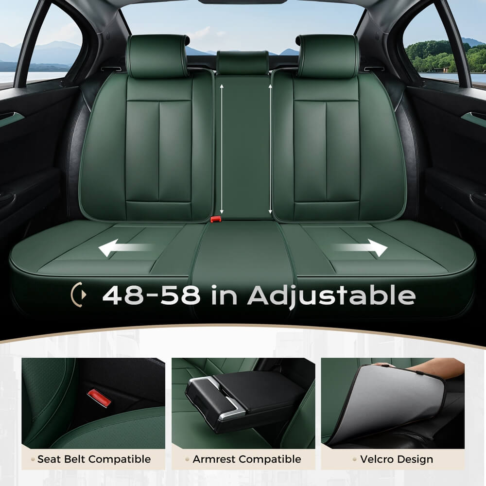 Coverado Front and Back Car Seat Covers Set Premium Faux Leather Water Resistant Lumbar Support Driver Passenger Rear Auto Seat Protectors Universal Fit