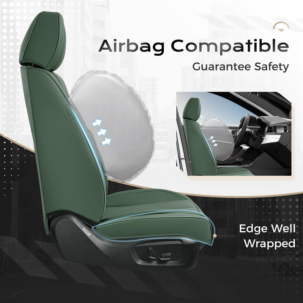 Coverado Front and Back Car Seat Covers Set Premium Faux Leather Water Resistant Lumbar Support Driver Passenger Rear Auto Seat Protectors Universal Fit