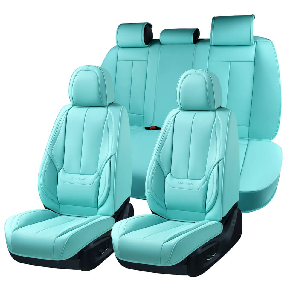 Coverado Front and Back Car Seat Covers Set Premium Faux Leather Water Resistant Lumbar Support Driver Passenger Rear Auto Seat Protectors Universal Fit