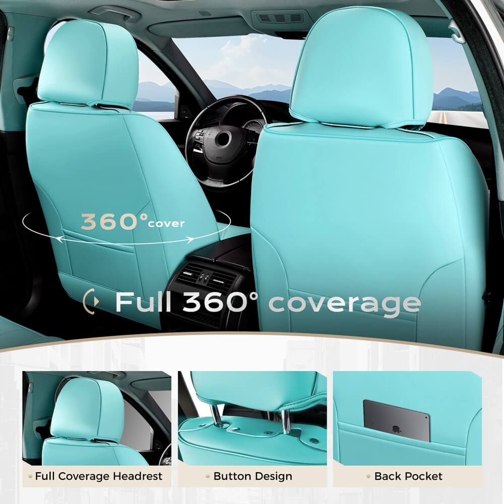Coverado Front and Back Car Seat Covers Set Premium Faux Leather Water Resistant Lumbar Support Driver Passenger Rear Auto Seat Protectors Universal Fit
