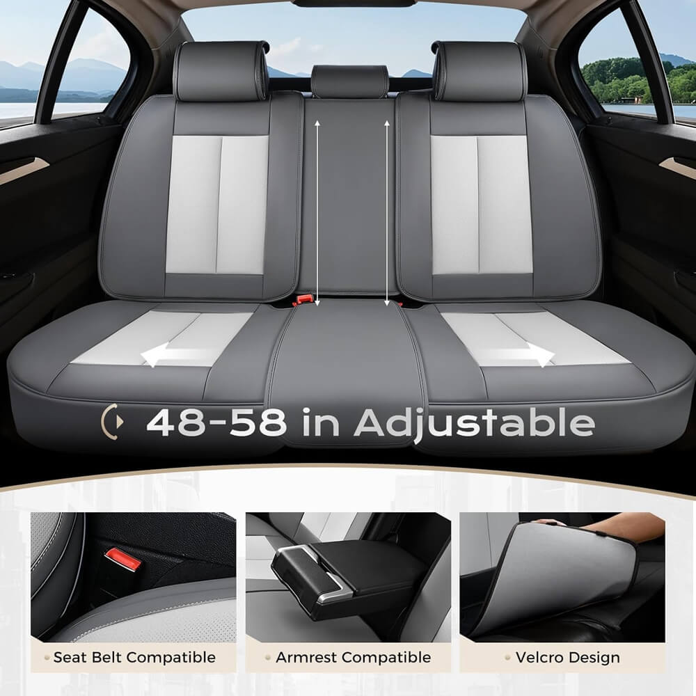 Coverado Front and Back Car Seat Covers Set Premium Faux Leather Water Resistant Lumbar Support Driver Passenger Rear Auto Seat Protectors Universal Fit