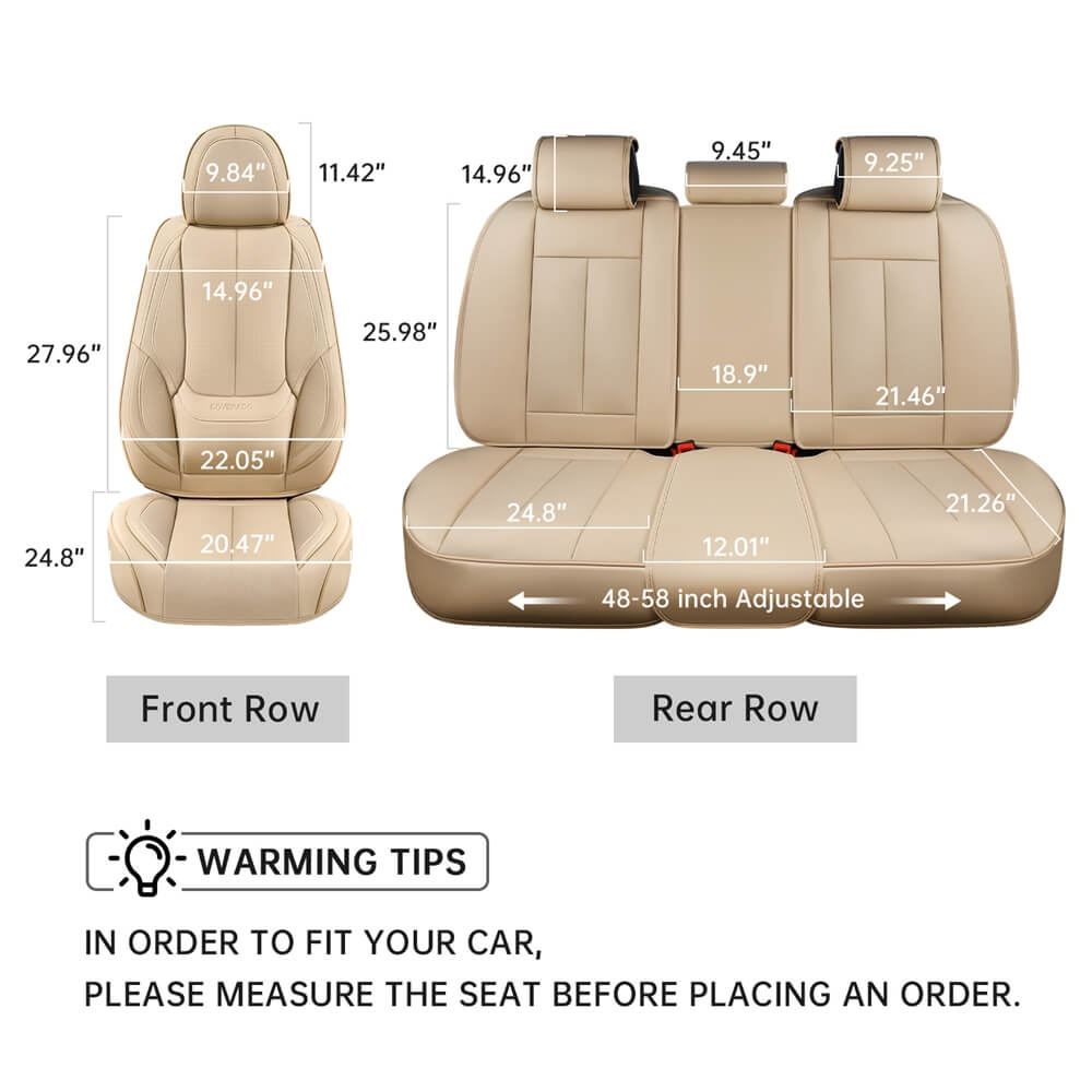Coverado Front and Back Car Seat Covers Set Premium Faux Leather Water Resistant Lumbar Support Driver Passenger Rear Auto Seat Protectors Universal Fit