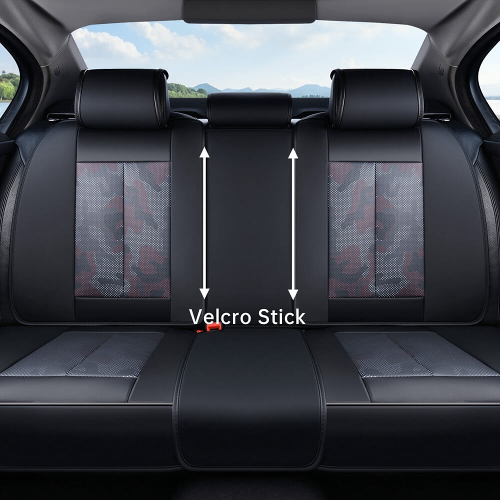 Coverado Front and Back Car Seat Covers Set Premium Faux Leather Water Resistant Lumbar Support Driver Passenger Rear Auto Seat Protectors Universal Fit