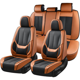5 Seats Coverado Car Seat Covers for Cars Front and Rear Full Set with Lumbar Support Premium Leather Waterproof Auto Seat Protectors