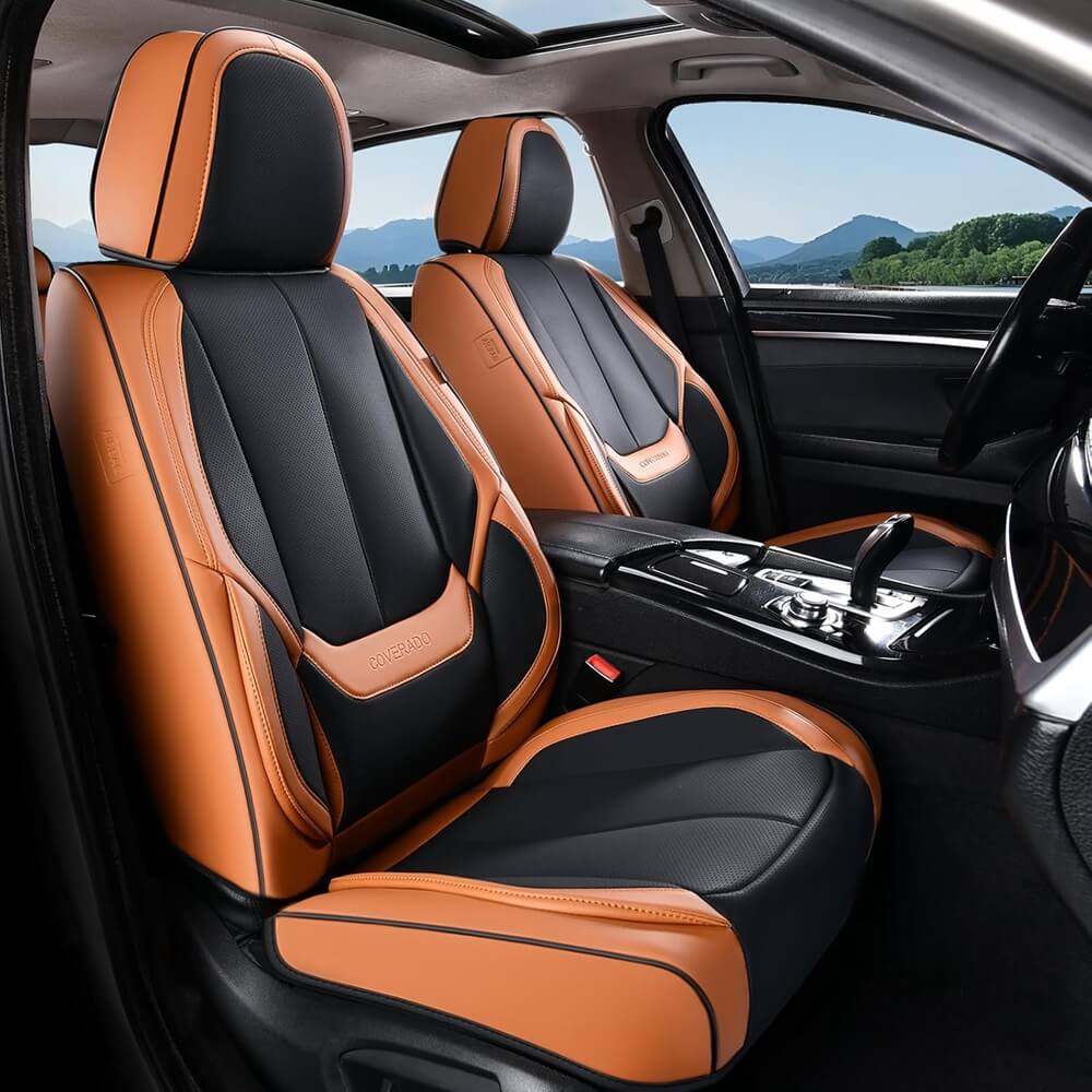 Coverado 2 Seats Front Driver and Passenger Car Seat Covers Premium Leather Auto Seat Protectors Water Resistant Universal Fit