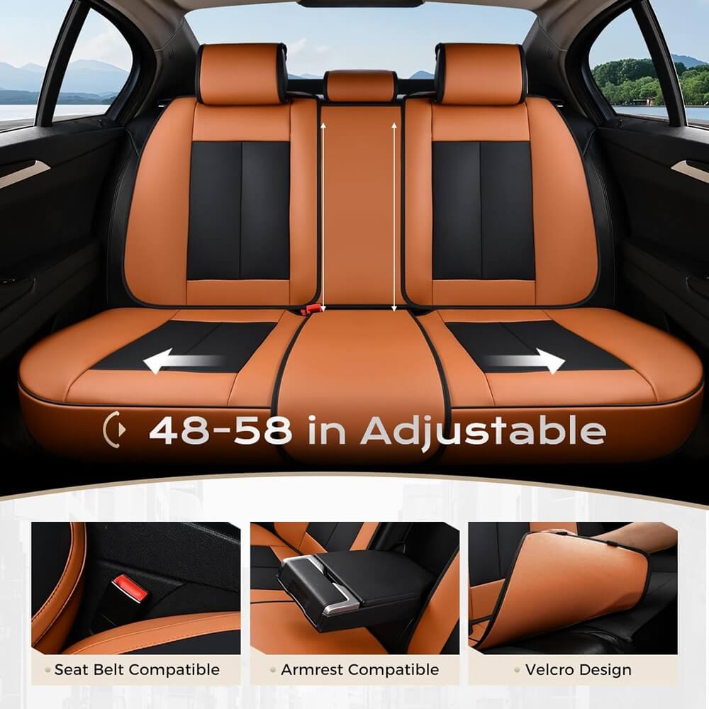 Coverado Front and Back Car Seat Covers Set Premium Faux Leather Water Resistant Lumbar Support Driver Passenger Rear Auto Seat Protectors Universal Fit