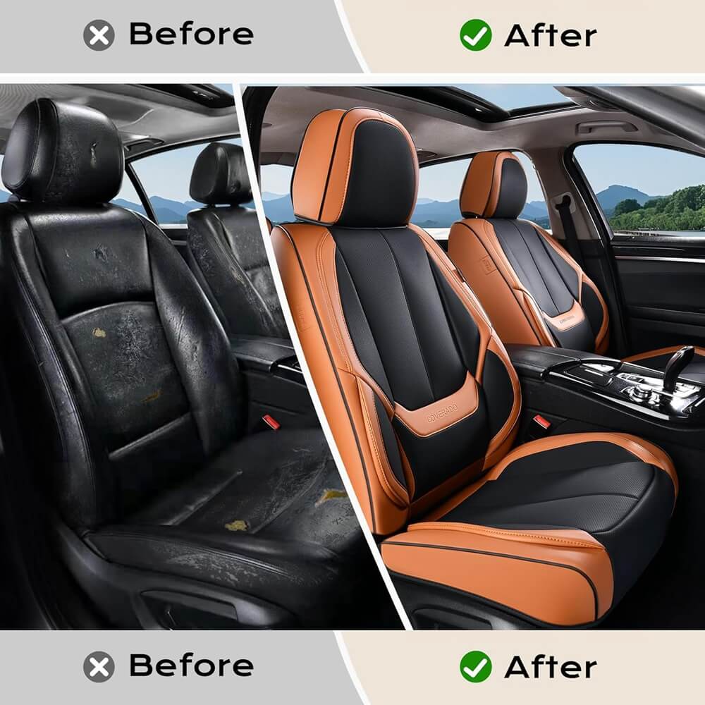 Coverado 2 Seats Front Driver and Passenger Car Seat Covers Premium Leather Auto Seat Protectors Water Resistant Universal Fit