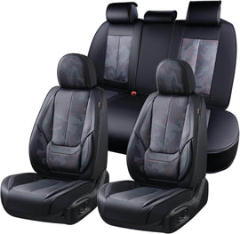 Coverado Front and Back Car Seat Covers Set Premium Faux Leather Water Resistant Lumbar Support Driver Passenger Rear Auto Seat Protectors Universal Fit