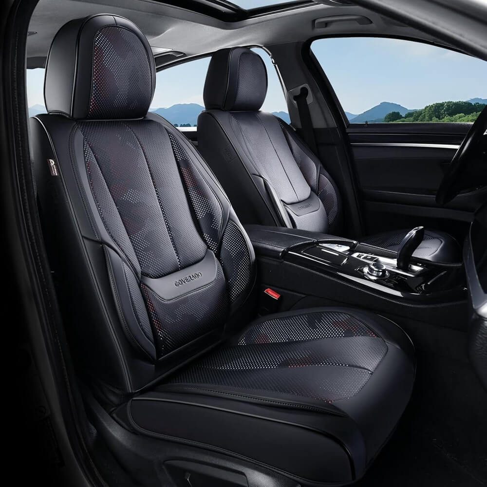 2 Seats Coverado Front Driver and Passenger Car Seat Covers Premium Leather Auto Seat Protectors Water Resistant Universal Fit