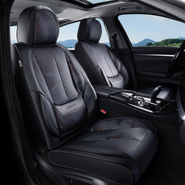 Coverado Front and Back Car Seat Covers Set Premium Faux Leather Water Resistant Lumbar Support Driver Passenger Rear Auto Seat Protectors Universal Fit