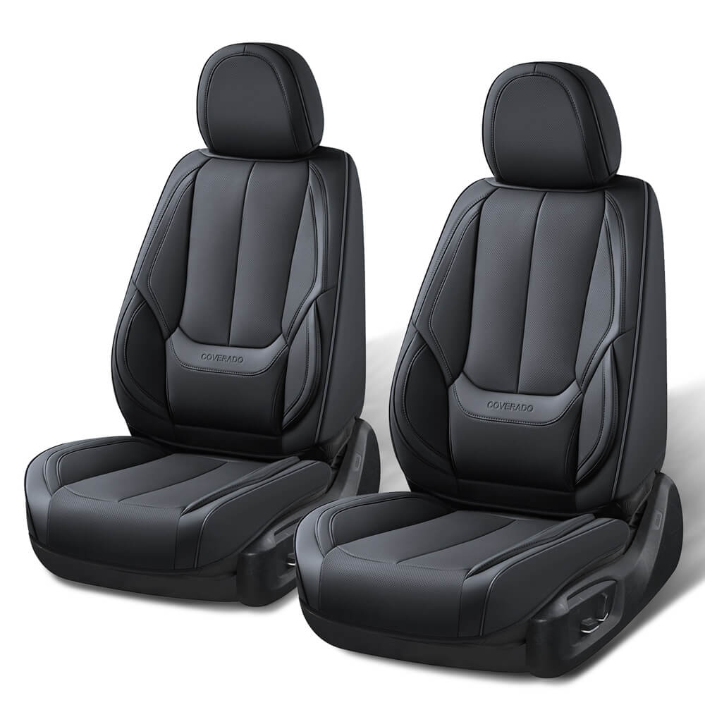 Coverado 2PCS Front Driver and Passenger Car Seat Covers Premium Leather Auto Seat Protectors Water Resistant Universal Fit