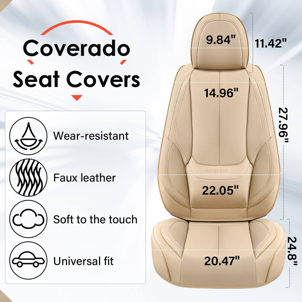 Coverado All Beige Seat Covers Tan Color Driver and Passenger Car Seat Protectors Auto Universal Fit