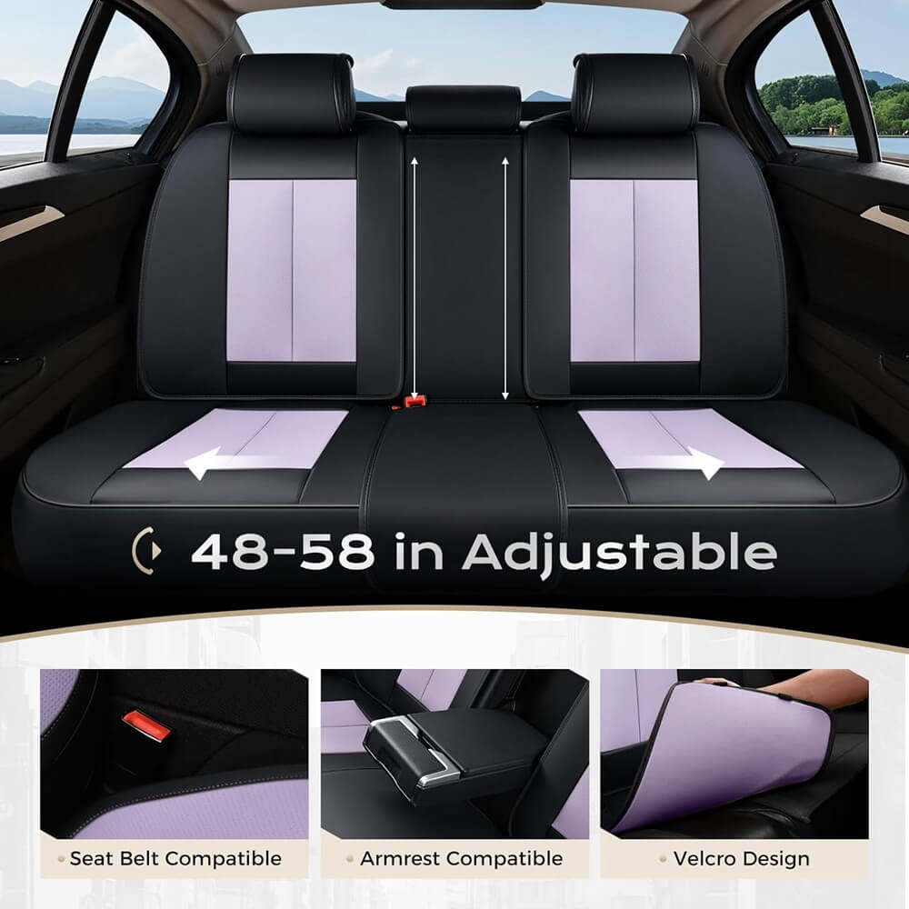 Coverado Front and Back Car Seat Covers Set Premium Faux Leather Water Resistant Lumbar Support Driver Passenger Rear Auto Seat Protectors Universal Fit