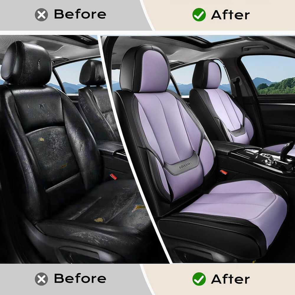 Coverado 2 Seats Front Driver and Passenger Car Seat Covers Premium Leather Auto Seat Protectors Water Resistant Universal Fit