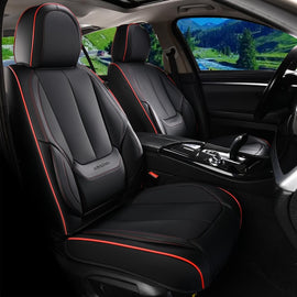 Coverado Front and Back Car Seat Covers Set Premium Faux Leather Water Resistant Lumbar Support Driver Passenger Rear Auto Seat Protectors Universal Fit
