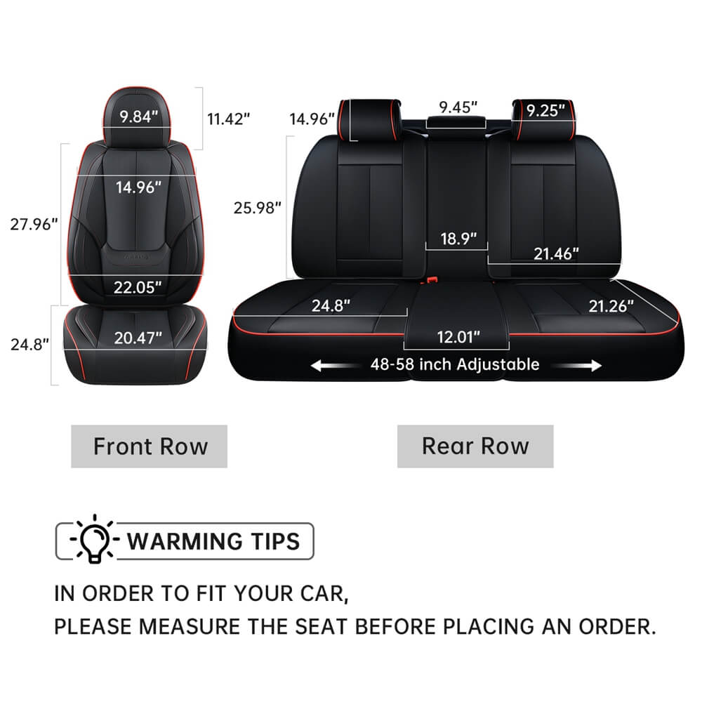 Coverado Front and Back Car Seat Covers Set Premium Faux Leather Water Resistant Lumbar Support Driver Passenger Rear Auto Seat Protectors Universal Fit