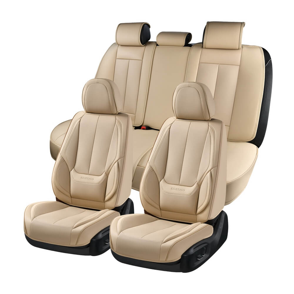 Coverado All Beige Seat Covers Tan Color Driver and Passenger Car Seat Protectors Auto Universal Fit