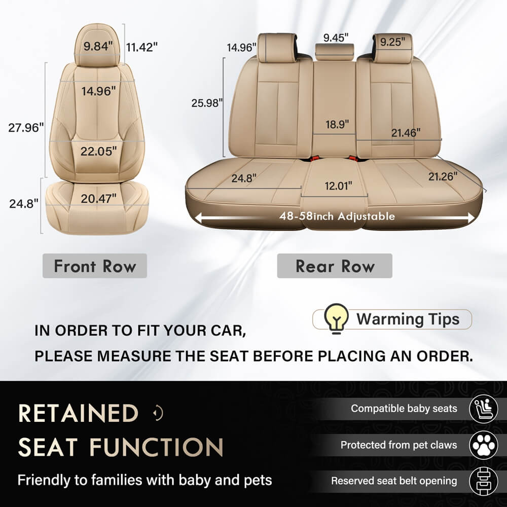 Coverado 5 Seats Front and Rear Seat Covers for Cars Full Set Lumbar Support Premium Leather Waterproof Universal Fit