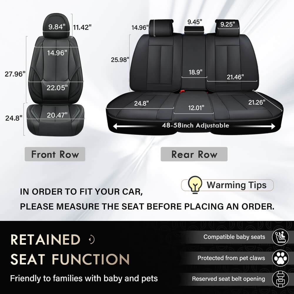 Coverado 5 Seats Front and Rear Seat Covers for Cars Full Set Lumbar Support Premium Leather Waterproof Universal Fit