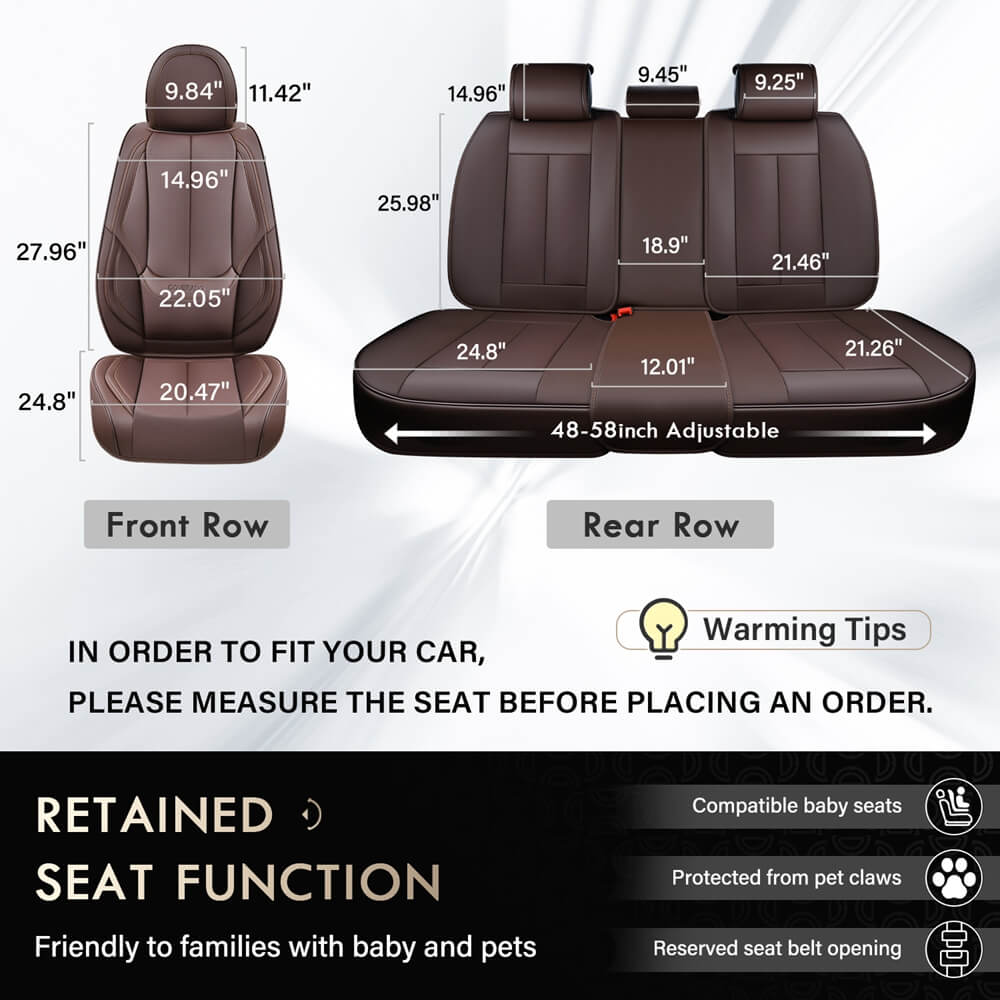 Coverado 5 Seats Front and Rear Seat Covers for Cars Full Set Lumbar Support Premium Leather Waterproof Universal Fit