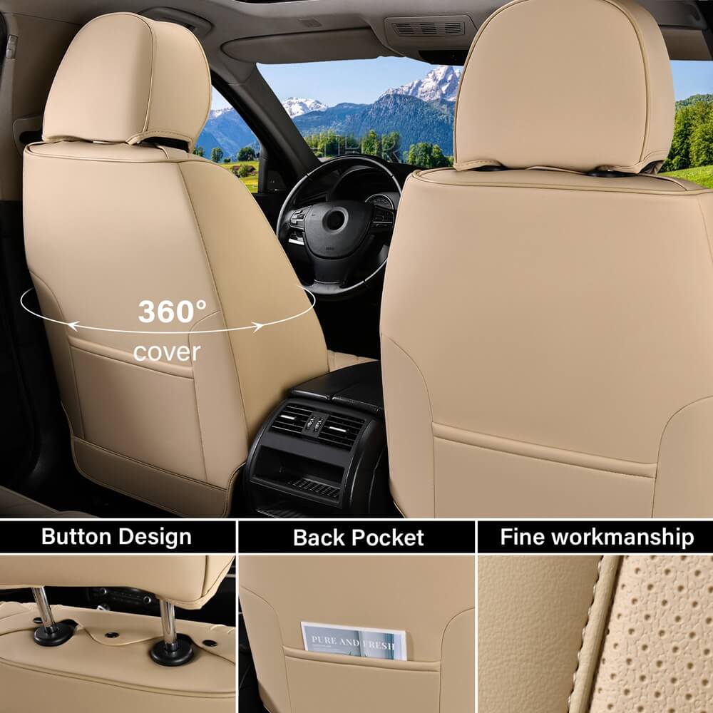 Coverado 5 Seats Front and Rear Seat Covers for Cars Full Set Lumbar Support Premium Leather Waterproof Universal Fit