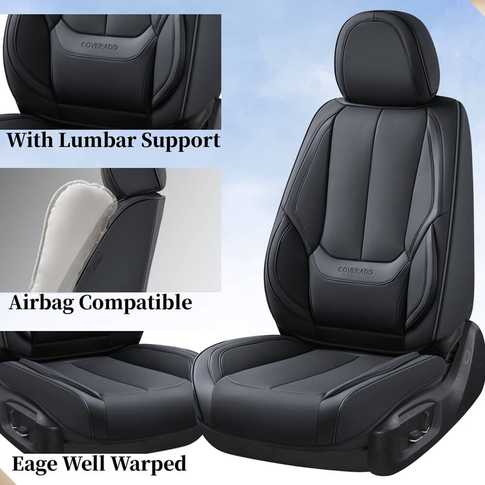 Coverado 2 Seats Front Driver and Passenger Car Seat Covers Premium Leather Auto Seat Protectors Water Resistant Universal Fit