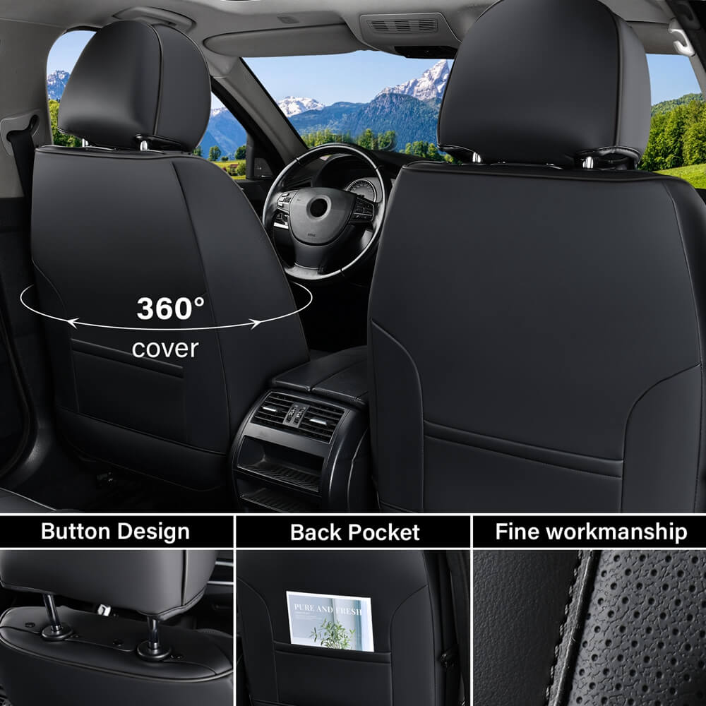 Coverado 5 Seats Front and Rear Seat Covers for Cars Full Set Lumbar Support Premium Leather Waterproof Universal Fit