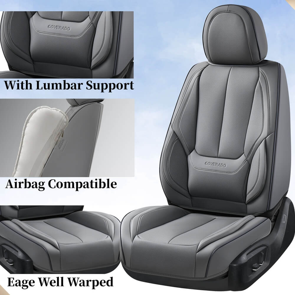 Coverado 2 Seats Front Driver and Passenger Car Seat Covers Premium Leather Auto Seat Protectors Water Resistant Universal Fit