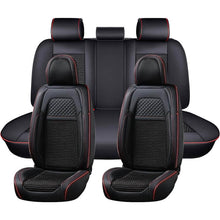 Load image into Gallery viewer, Coverado Front and Back Seat Covers Full Set 5 Seats Faux Leather &amp; Woven Fabric Breathable Universal Fit