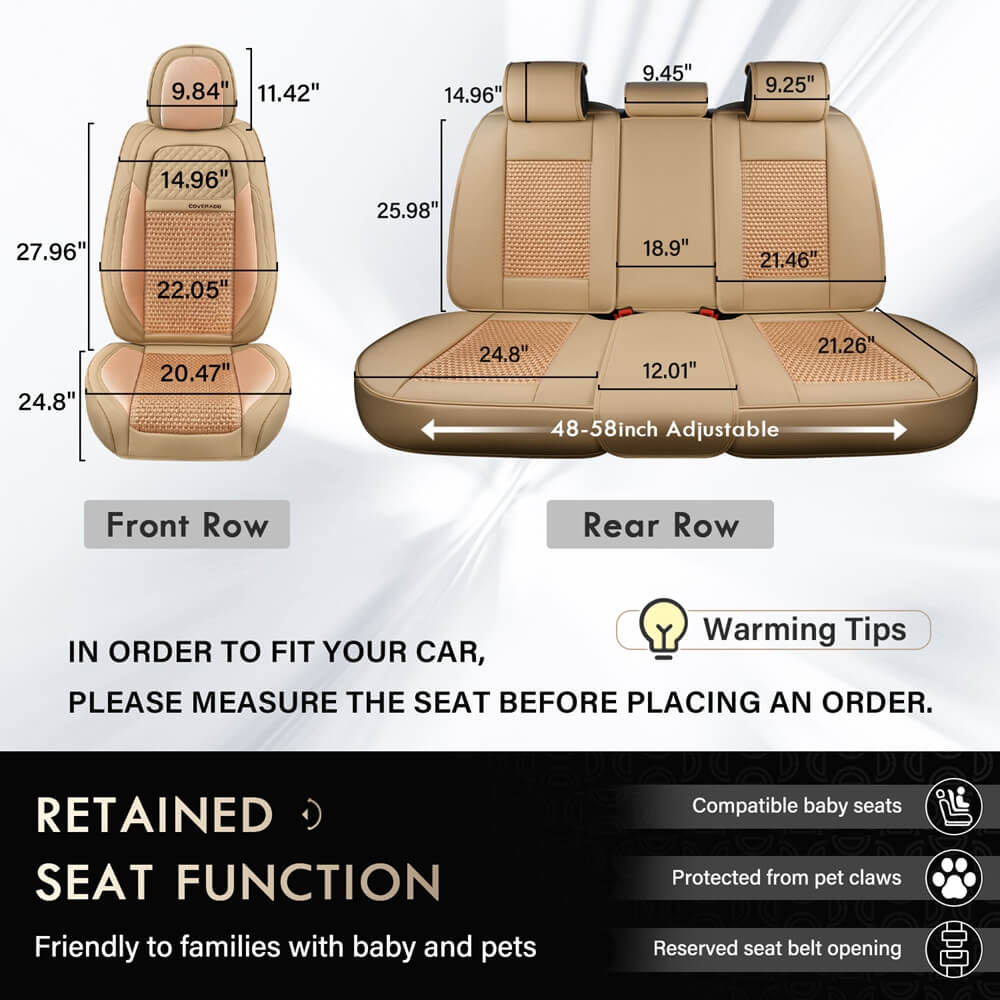 Coverado All Beige Seat Covers Tan Color Driver and Passenger Car Seat Protectors Auto Universal Fit