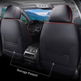 Coverado Front and Back Seat Covers  5 Seats Faux Leather & Woven Fabric Full Set Breathable Universal Fit