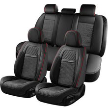 Load image into Gallery viewer, Coverado Front and Back Seat Covers Full Set 5 Seats Faux Leather &amp; Woven Fabric Breathable Universal Fit