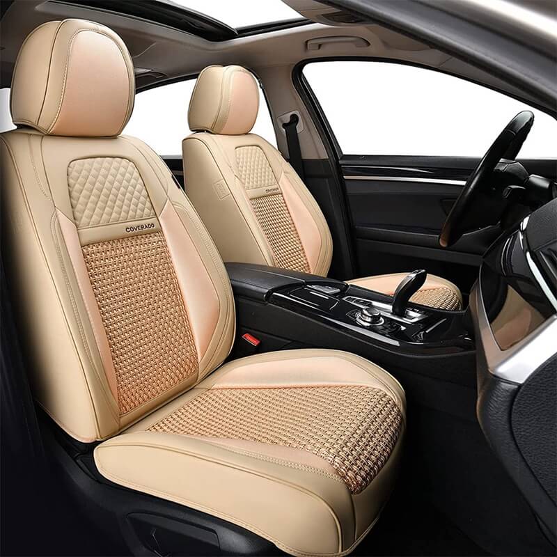 Coverado All Beige Seat Covers Tan Color Driver and Passenger Car Seat Protectors Auto Universal Fit