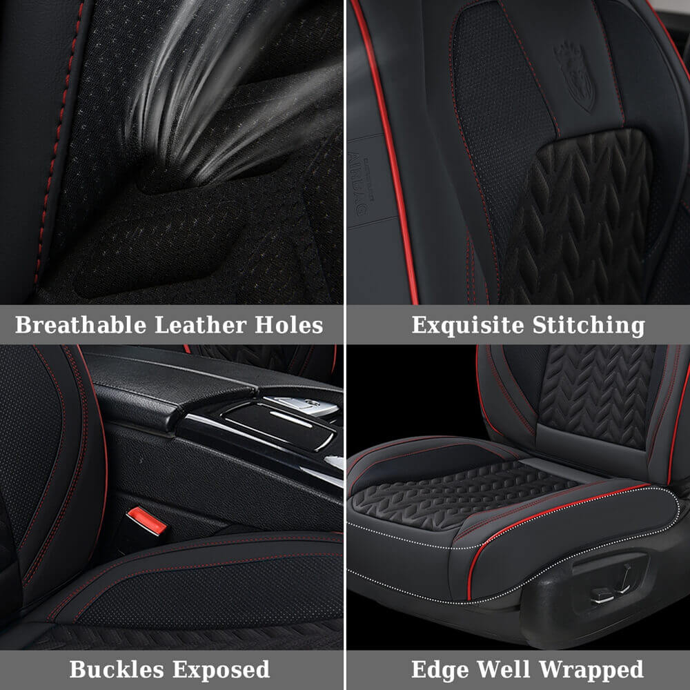 Coverado 5 Seats Car Seat Covers Front and Rear Seats Full Set Faux Leather Stylish Breathable Auto Protectors Universal Fit