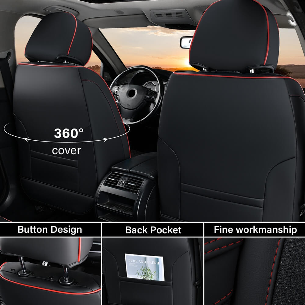 Coverado 5 Seats Car Seat Covers Front and Rear Seats Full Set Faux Leather Stylish Breathable Auto Protectors Universal Fit