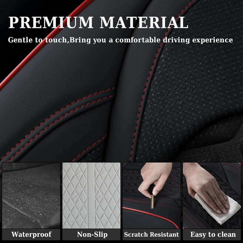 Coverado 5 Seats Car Seat Covers Front and Rear Seats Full Set Faux Leather Stylish Breathable Auto Protectors Universal Fit