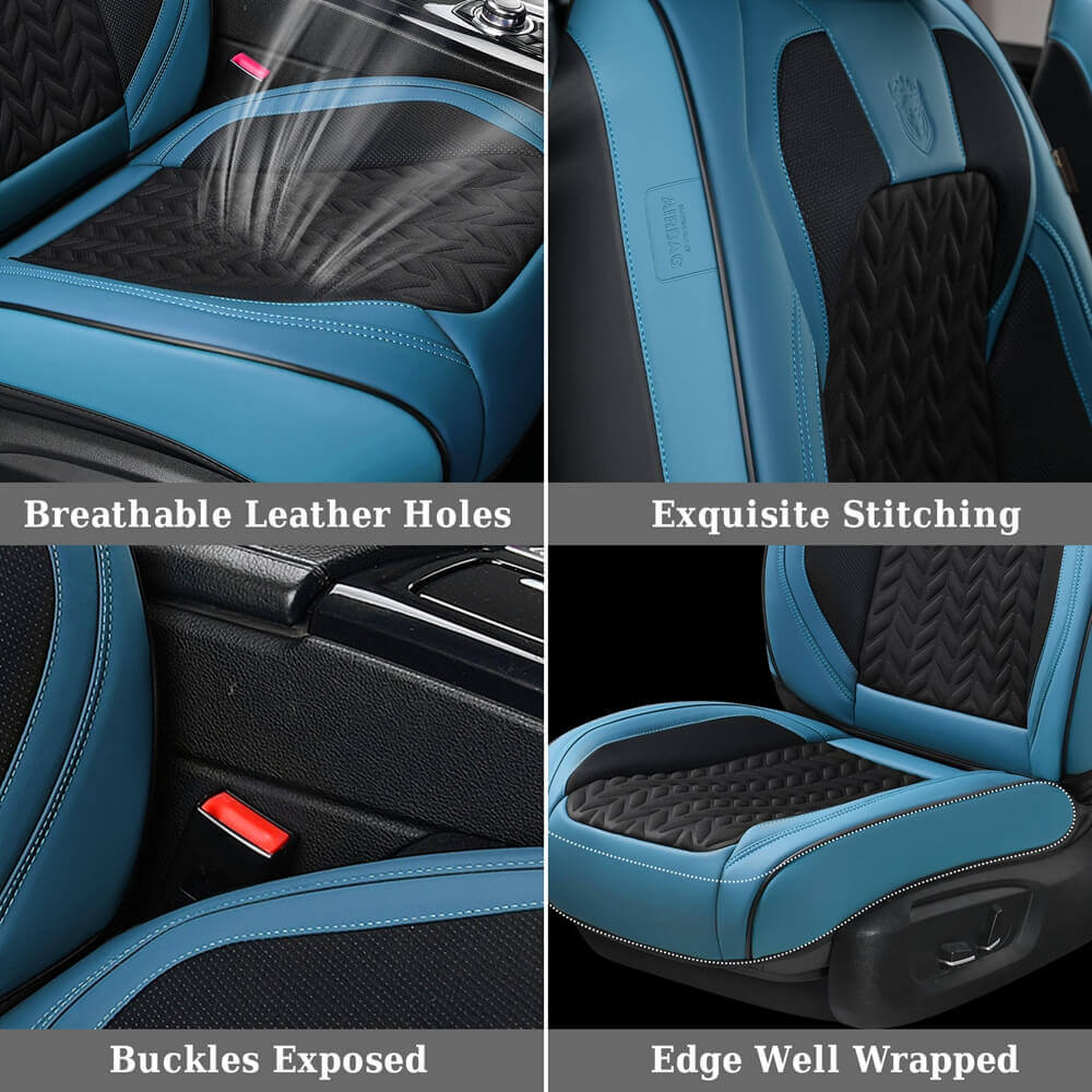 Coverado 5 Seats Car Seat Covers Front and Rear Seats Full Set Faux Leather Stylish Breathable Auto Protectors Universal Fit