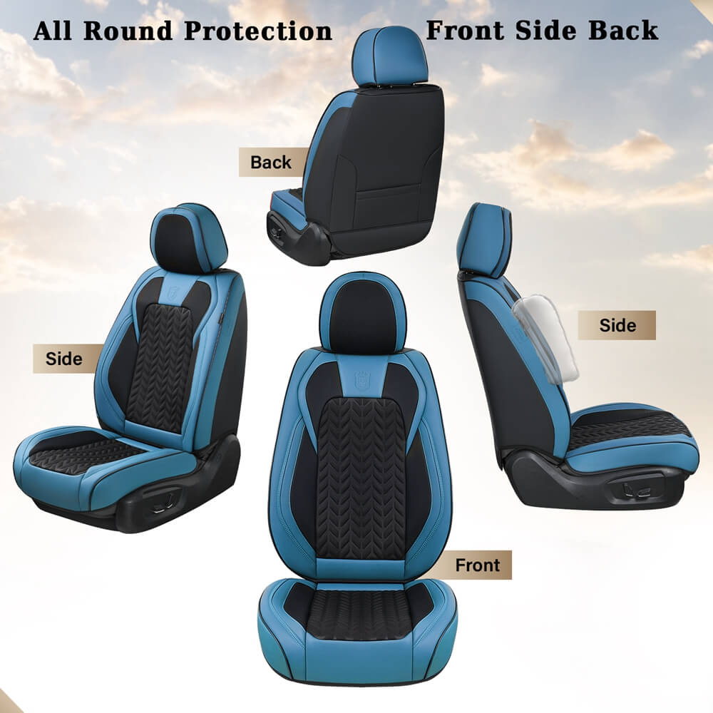 Coverado 5 Seats Car Seat Covers Front and Rear Seats Full Set Faux Leather Stylish Breathable Auto Protectors Universal Fit