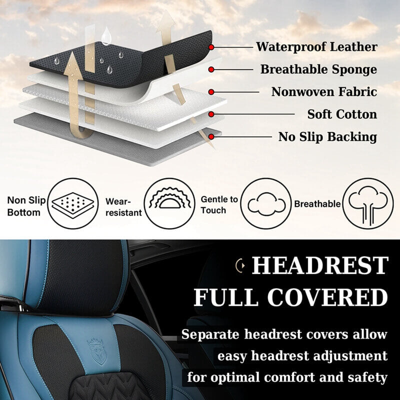 Coverado 5 Seats Car Seat Covers Front and Rear Seats Full Set Faux Leather Stylish Breathable Auto Protectors Universal Fit